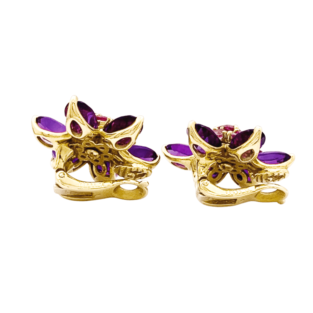 Earrings Van Cleef & Arpels, "Flowers of Hawaii", yellow gold, amethyst, pink sapphires.