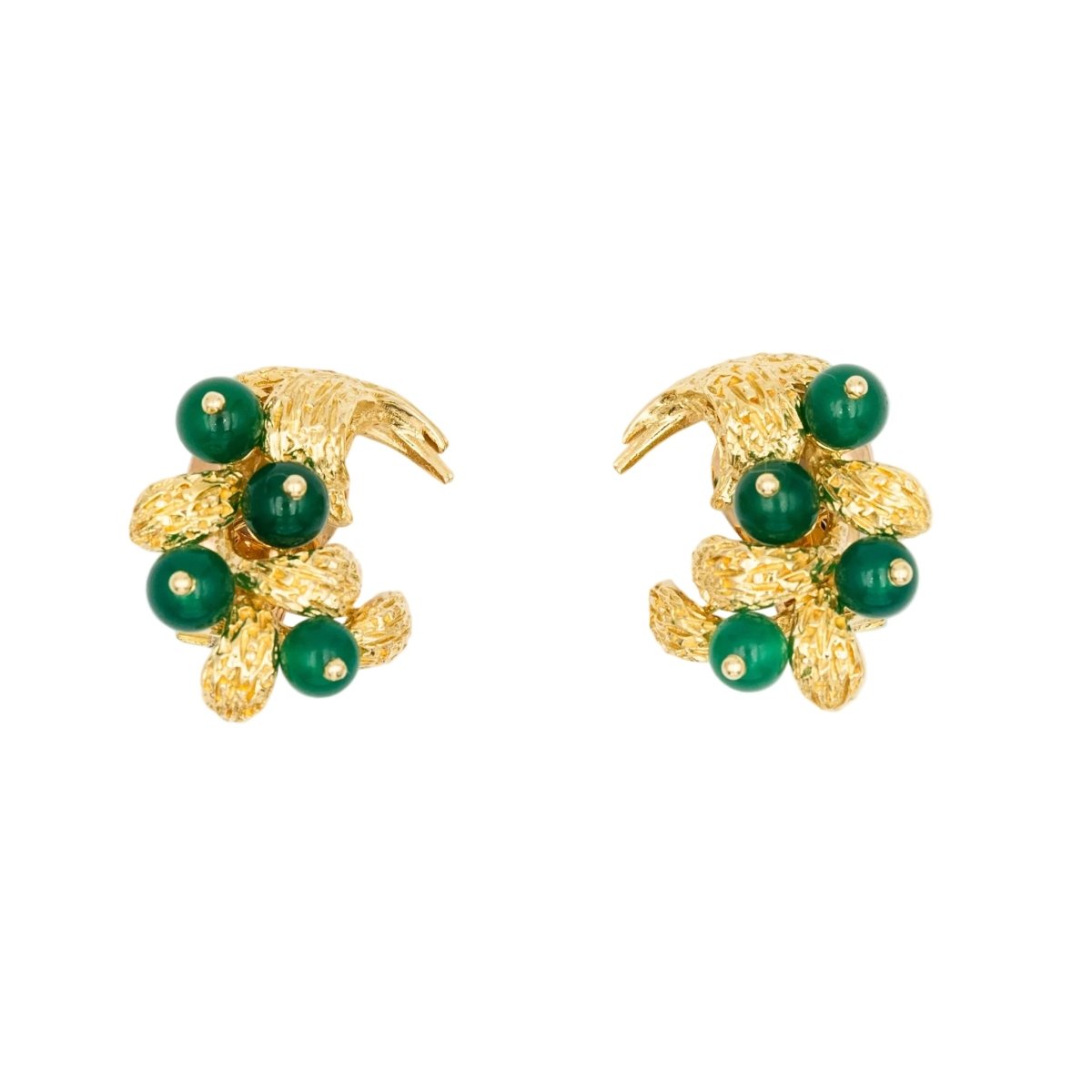 Boucles d'oreilles Clips VAN CLEEF & ARPELS "Gui" en or jaune et chrysoprases - Castafiore
