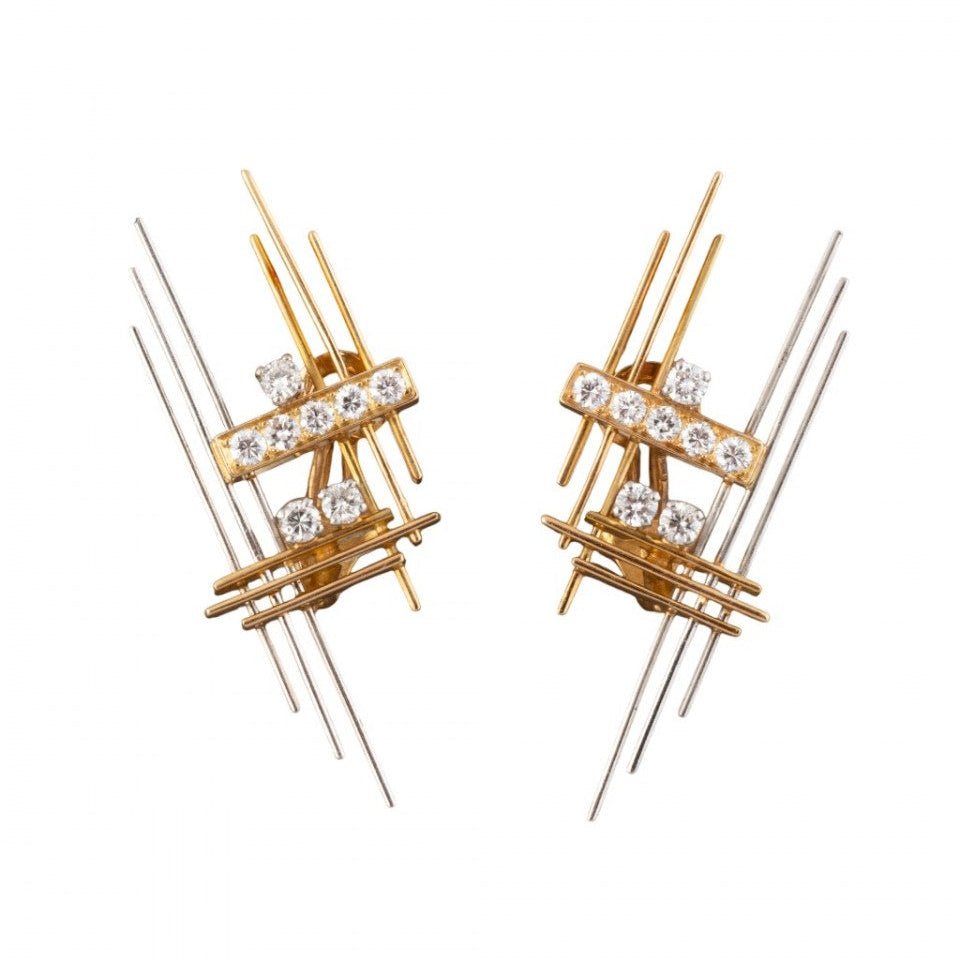 Boucles d'oreilles Clips WOLFERS en or jaune, platine et diamants - Castafiore