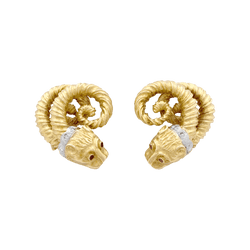Boucles d'oreilles Clips ZOLOTAS en or jaune, or blanc, rubis et diamants - Castafiore