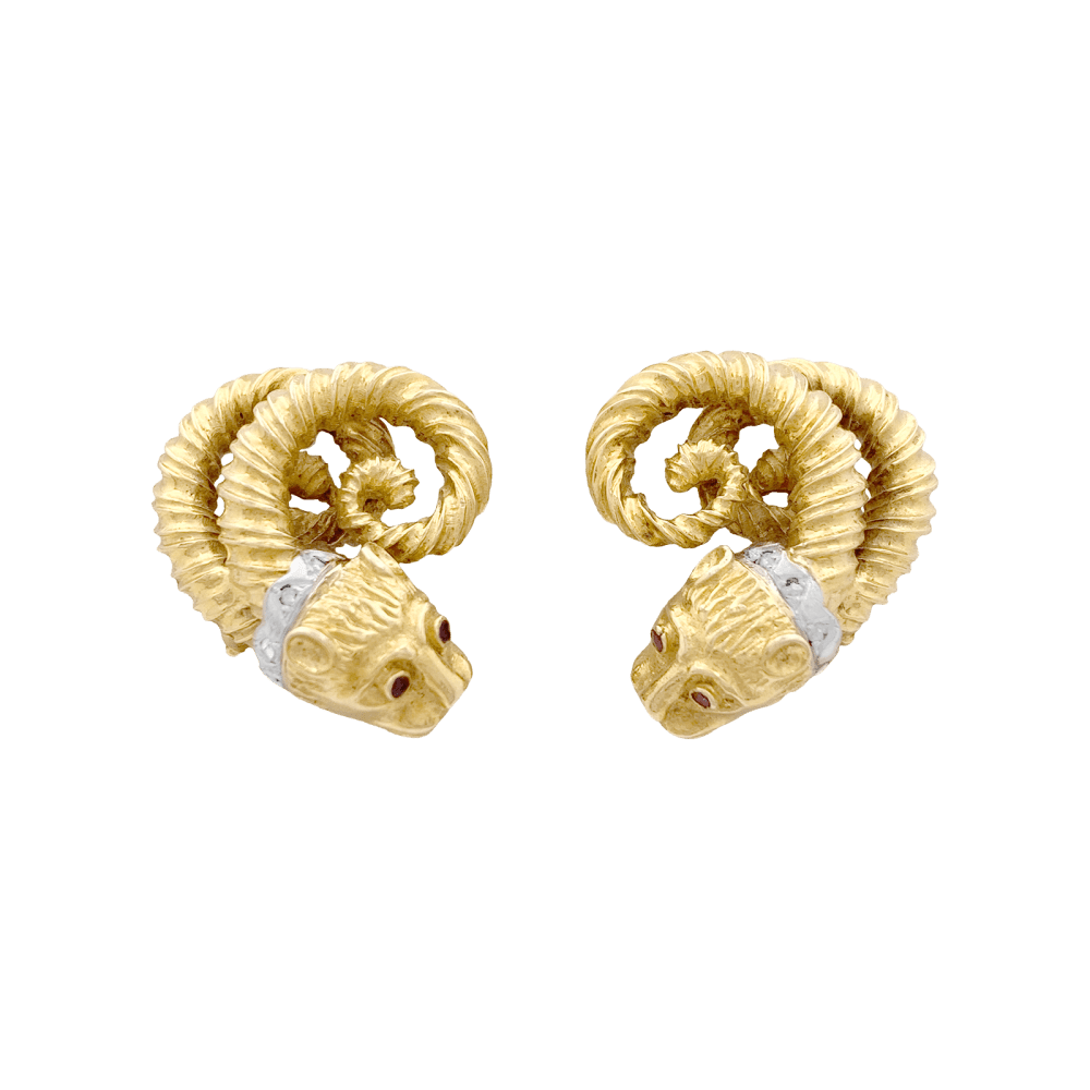 Boucles d'oreilles Clips ZOLOTAS en or jaune, or blanc, rubis et diamants - Castafiore