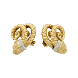 Boucles d'oreilles Clips ZOLOTAS en or jaune, or blanc, rubis et diamants - Castafiore