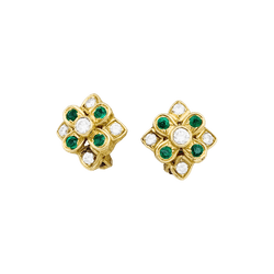 Boucles d'oreilles Clous CHAUMET en or jaune, émeraudes et diamants - Castafiore