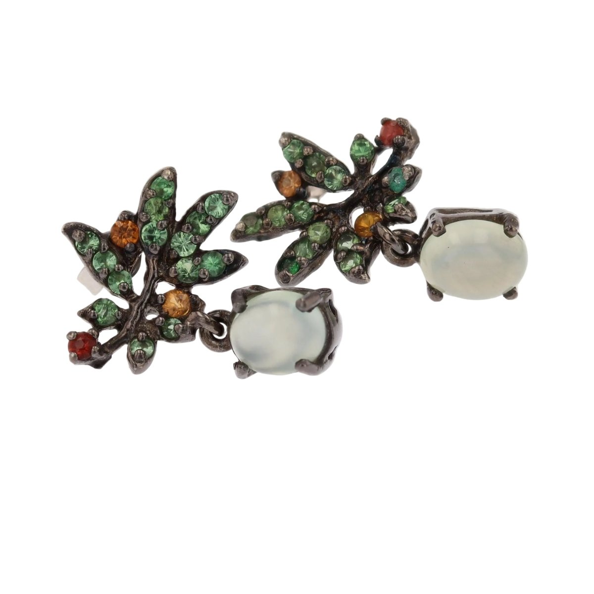 Earrings prehnite garnets on silver blackened