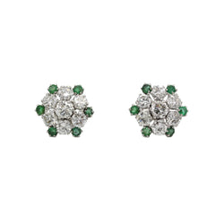 Boucles d'oreilles Clous en or blanc, émeraudes et diamants - Castafiore