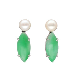 Boucles d'oreilles Clous en or blanc, jade et perles - Castafiore