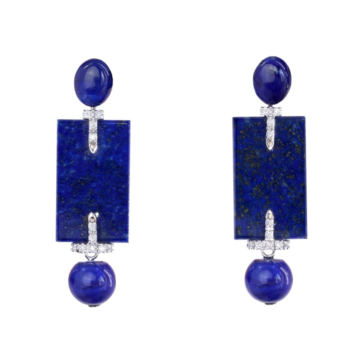 Boucles d'oreilles Clous en or blanc, lapis - lazuli et diamants - Castafiore