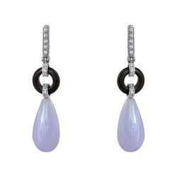 Boucles d'oreilles Clous en or blanc, onyx, jade et diamants - Castafiore