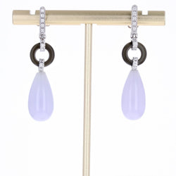 Boucles d'oreilles Clous en or blanc, onyx, jade et diamants - Castafiore