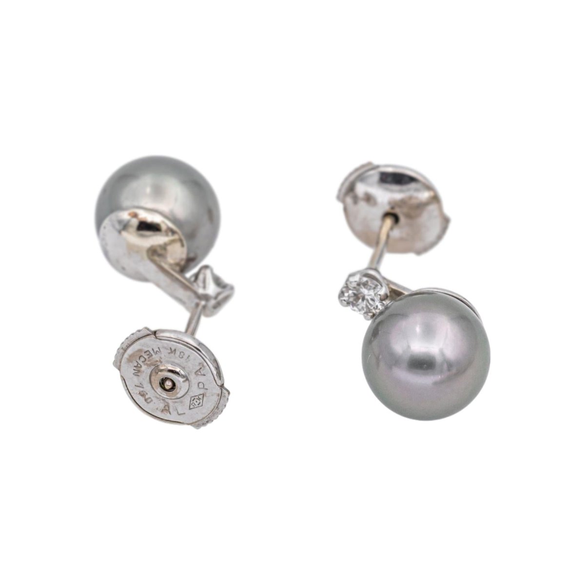 Boucles d'oreilles Clous en or blanc, perles et diamants - Castafiore