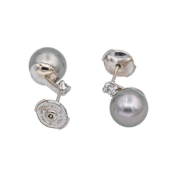 Boucles d'oreilles Clous en or blanc, perles et diamants - Castafiore