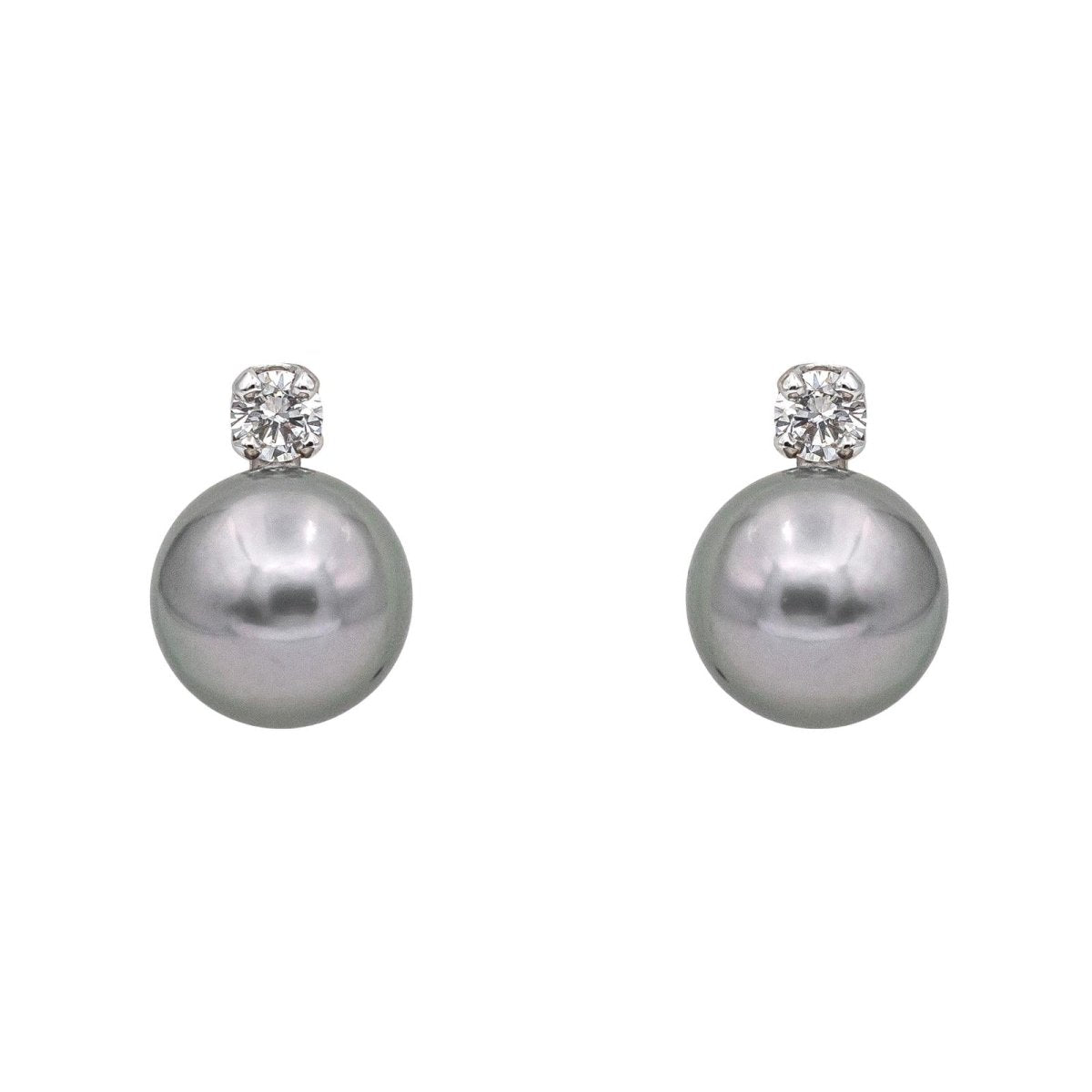 Boucles d'oreilles Clous en or blanc, perles et diamants - Castafiore