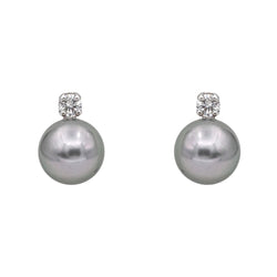 Boucles d'oreilles Clous en or blanc, perles et diamants - Castafiore