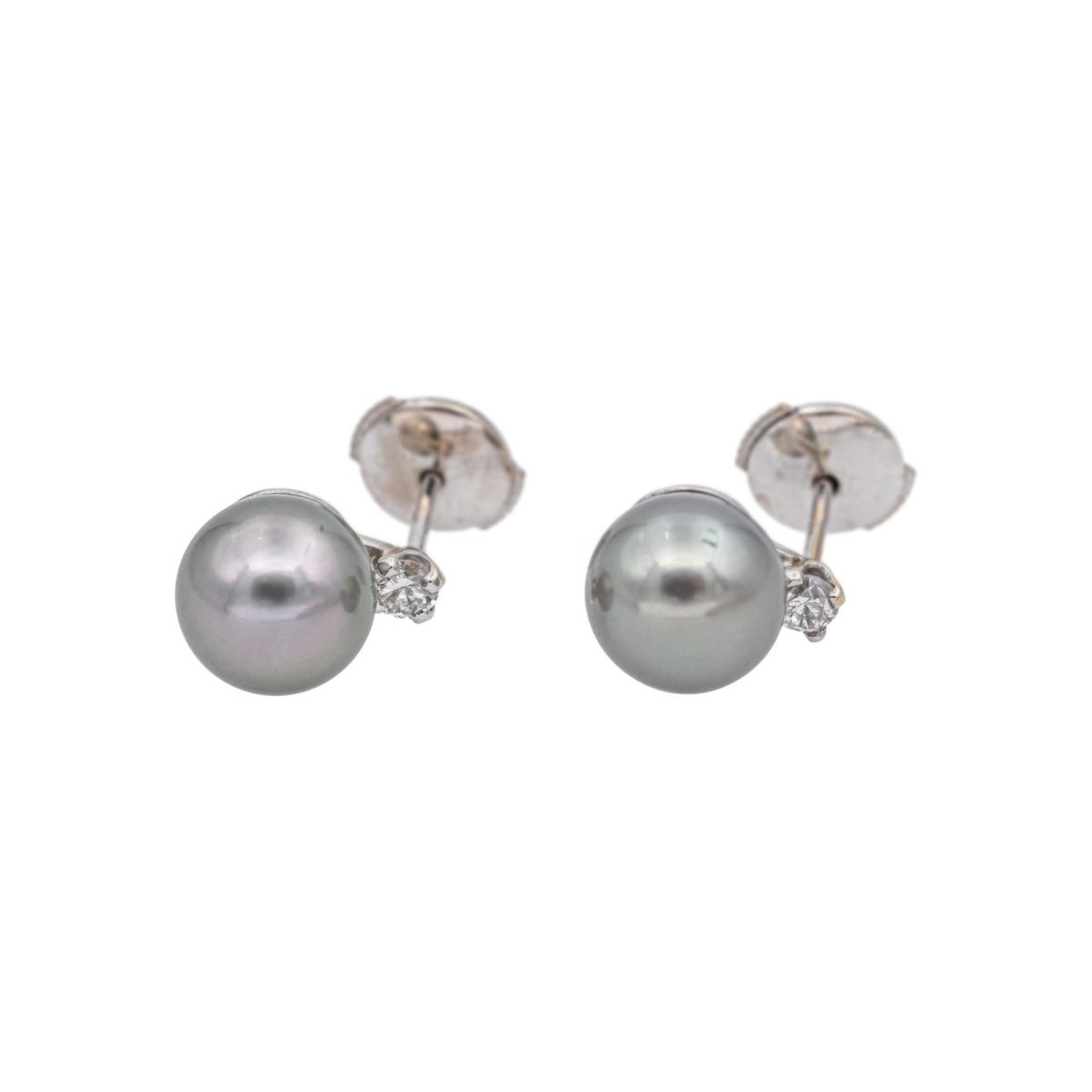 Boucles d'oreilles Clous en or blanc, perles et diamants - Castafiore