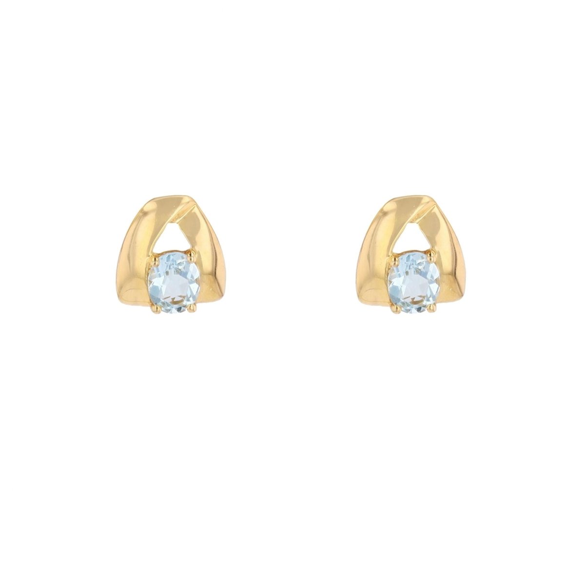 Boucles d'oreilles Clous en or jaune et aigue - marine - Castafiore