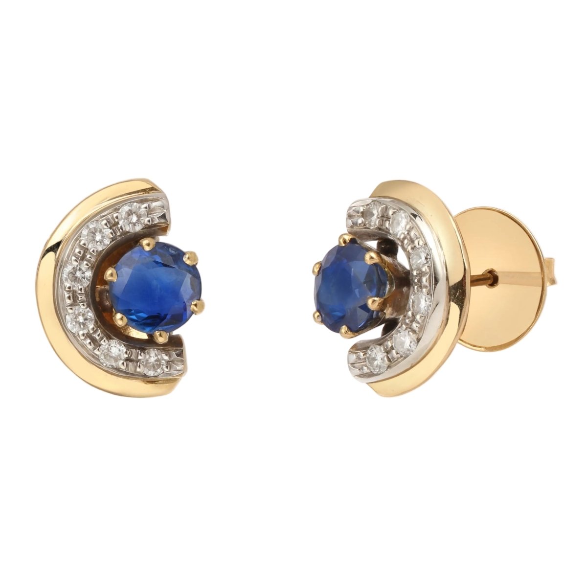 Boucles d'oreilles Clous en or jaune, saphirs et diamants - Castafiore