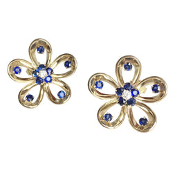 Boucles d'oreilles Clous en or jaune, saphirs et diamants - Castafiore