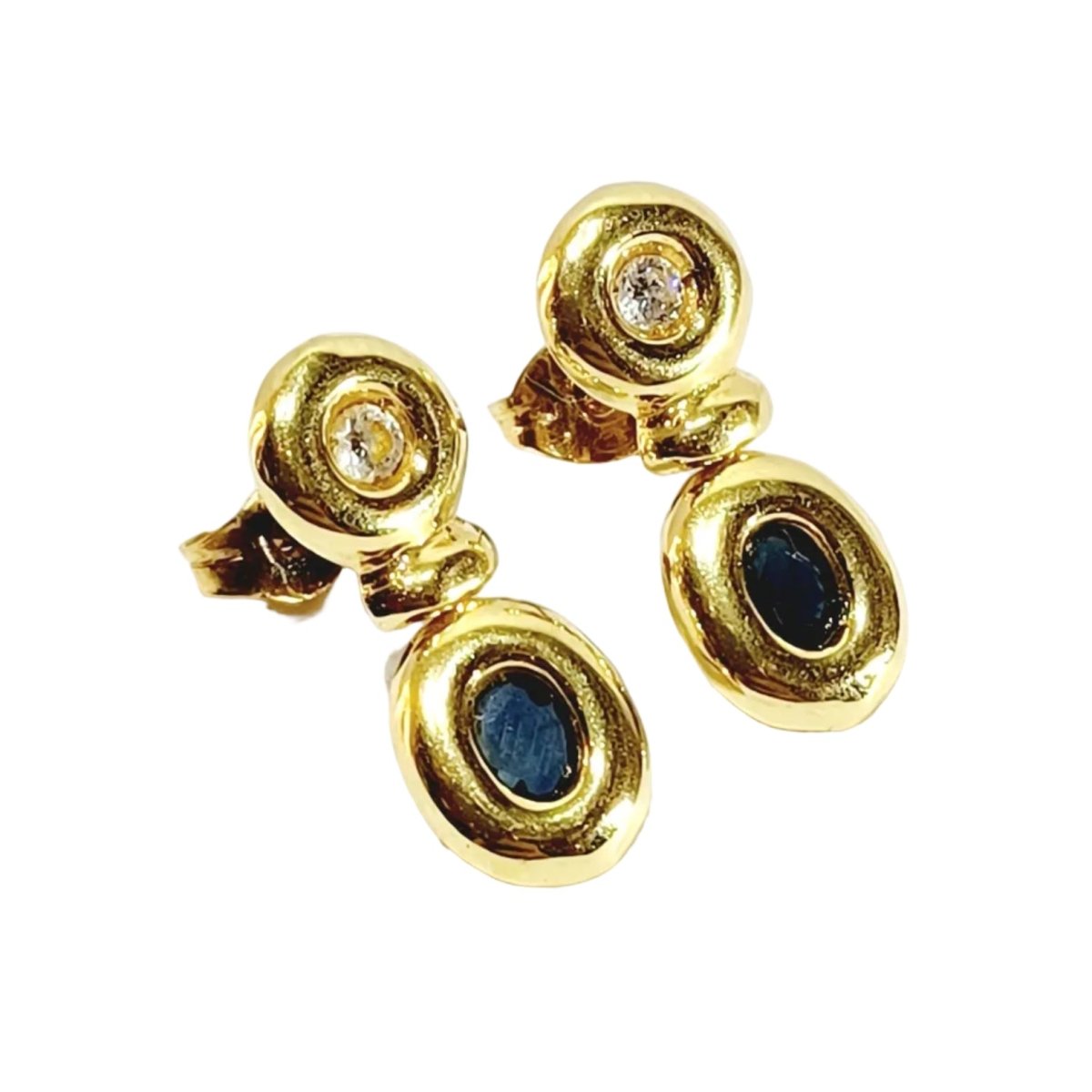 Boucles d'oreilles Clous en or jaune, saphirs et zircons - Castafiore