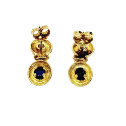 Boucles d'oreilles Clous en or jaune, saphirs et zircons - Castafiore