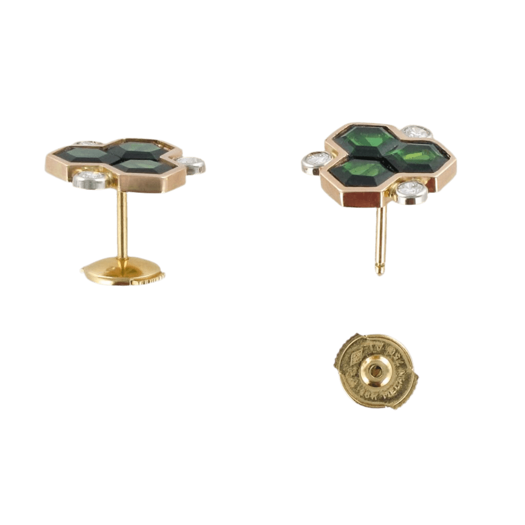 Boucles d'oreilles Clous en or jaune, tourmalines et diamants - Castafiore