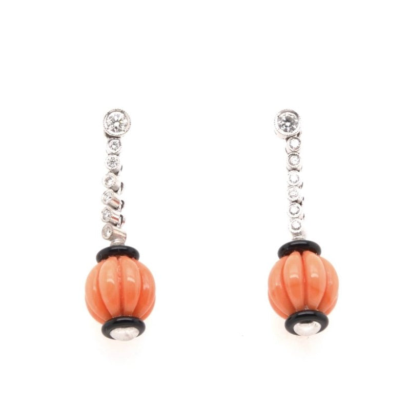Boucles d'oreilles corail onyx et diamants - Castafiore