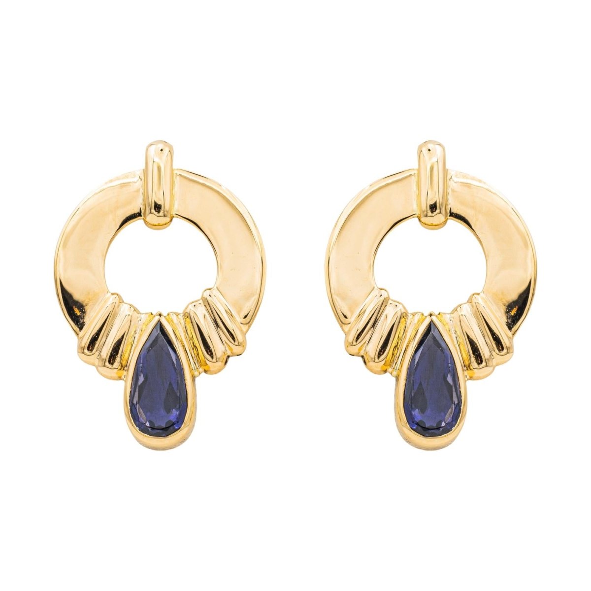 Boucles d'Oreilles Cordiérite en Or Jaune 750 - Castafiore