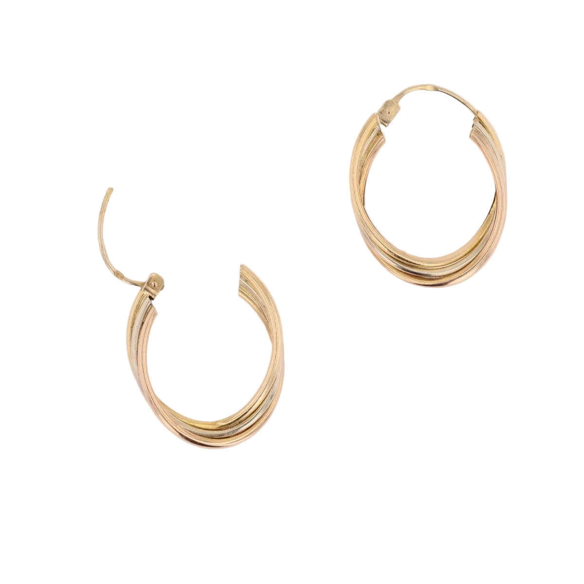 Boucles d'oreilles Créoles 3 ors entrelacés en or blanc, or rose et or jaune - Castafiore