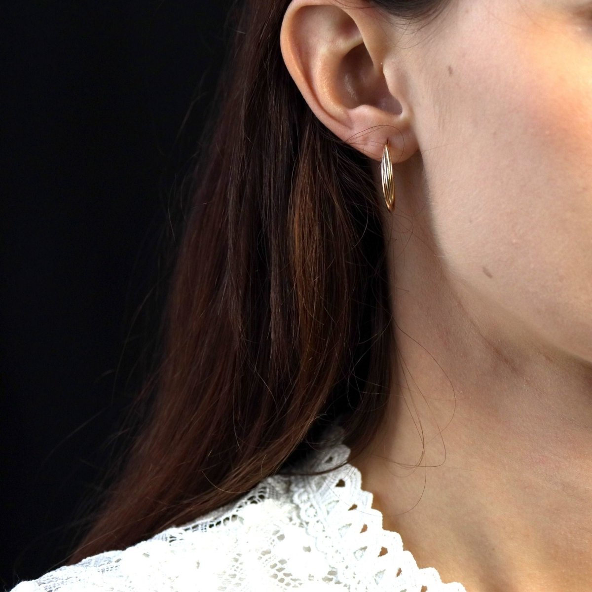 Boucles d'oreilles Créoles 3 ors entrelacés en or blanc, or rose et or jaune - Castafiore