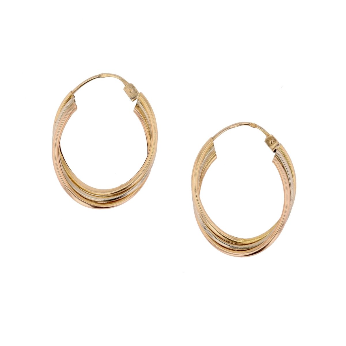 Boucles d'oreilles Créoles 3 ors entrelacés en or blanc, or rose et or jaune - Castafiore