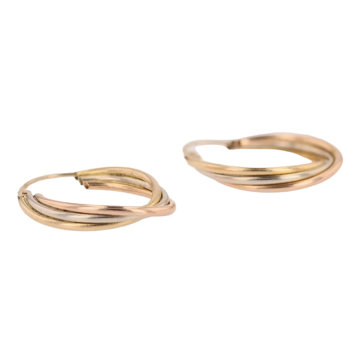 Boucles d'oreilles Créoles 3 ors entrelacés en or blanc, or rose et or jaune - Castafiore