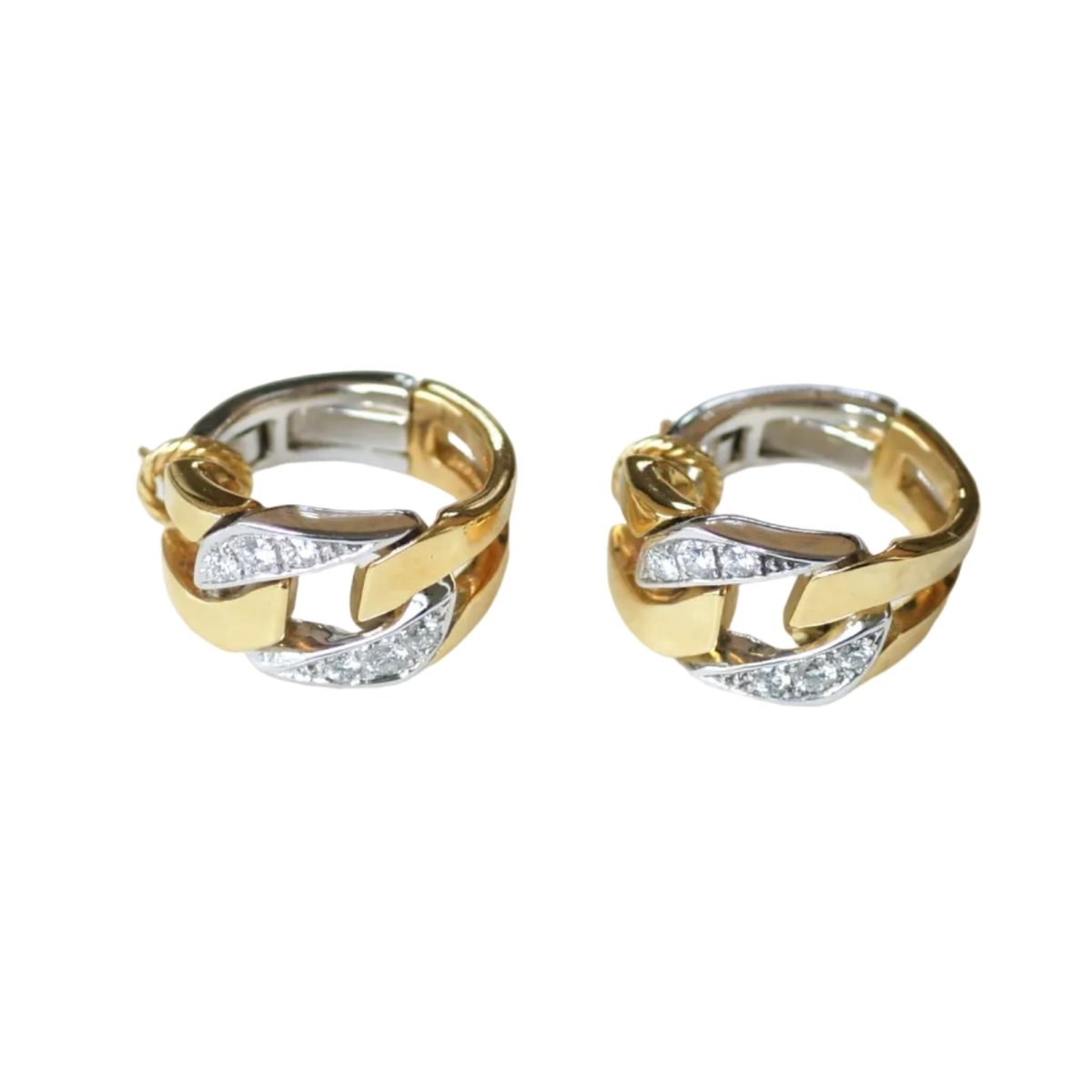 Boucles d'oreilles Créoles BOUCHERON en or jaune, or blanc et diamants - Castafiore