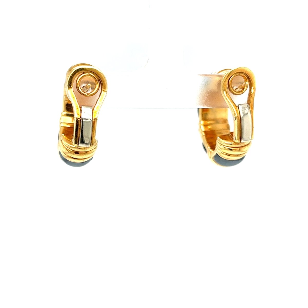 Boucles d'oreilles Créoles BULGARI "Bold Parentesi" en or jaune et hématite - Castafiore