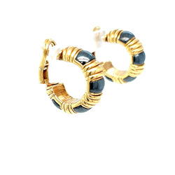 Boucles d'oreilles Créoles BULGARI "Bold Parentesi" en or jaune et hématite - Castafiore