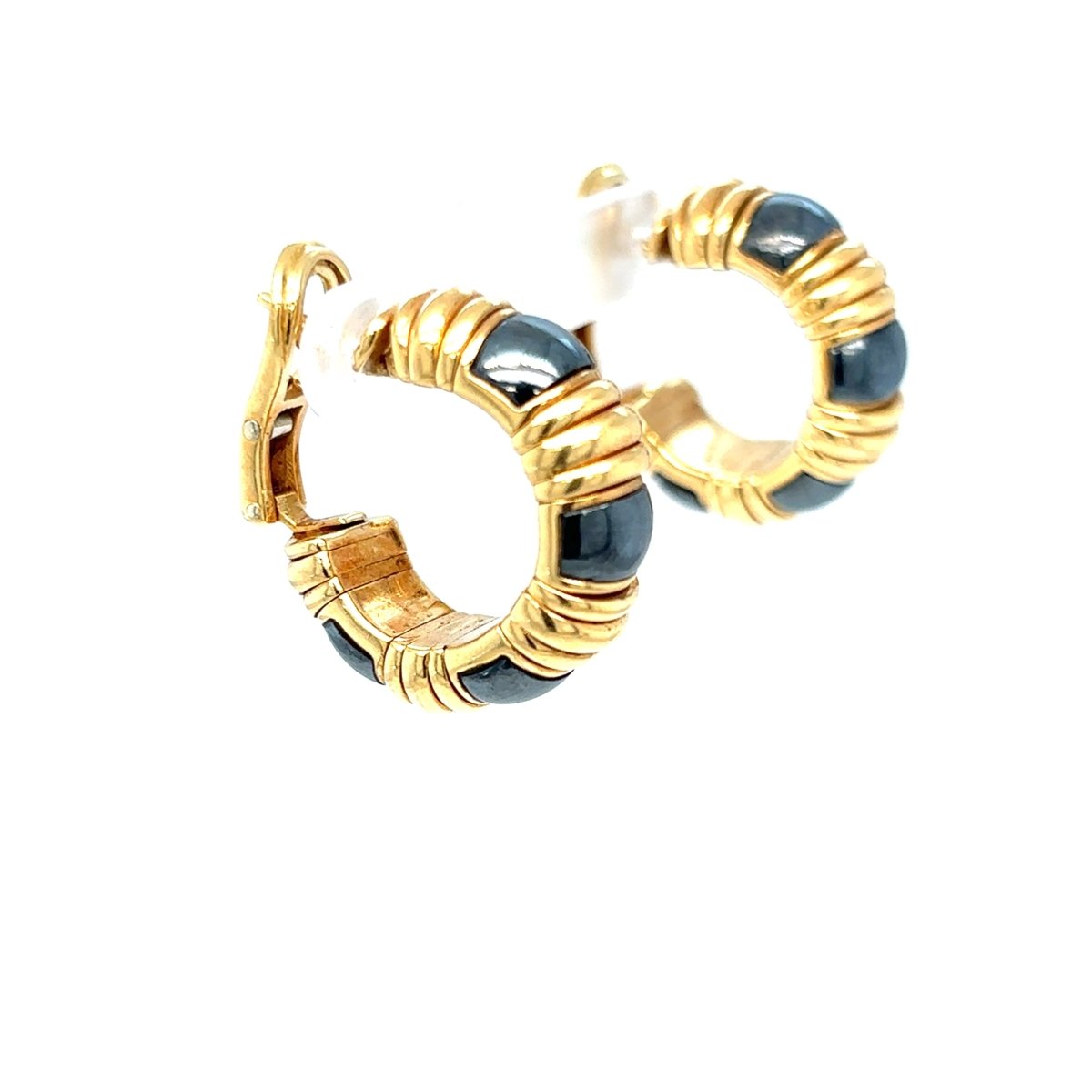 Boucles d'oreilles Créoles BULGARI "Bold Parentesi" en or jaune et hématite - Castafiore