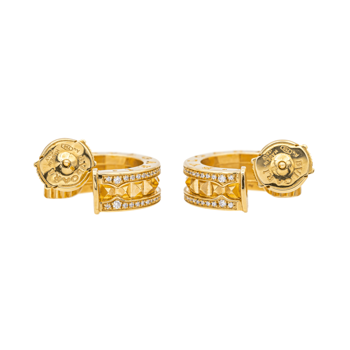Boucles d'oreilles Créoles BULGARI "B.Zéro1 en or jaune et diamants - Castafiore