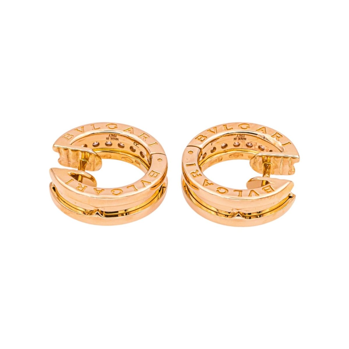 Boucles d'oreilles Créoles BULGARI "B.Zero1" en or rose et diamants - Castafiore