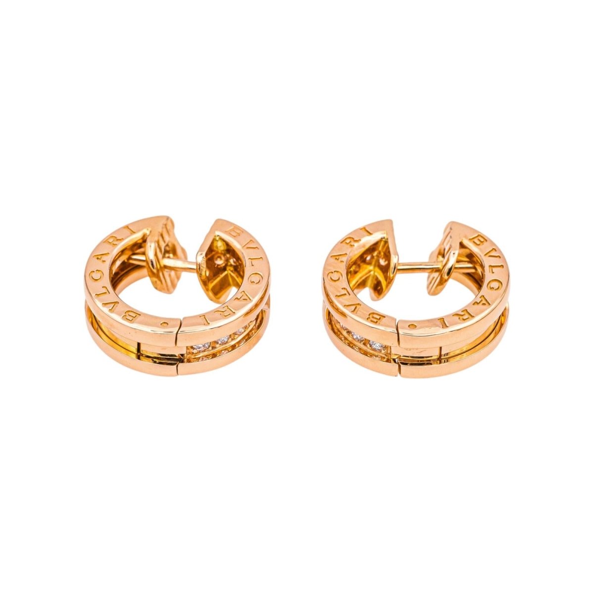 Boucles d'oreilles Créoles BULGARI "B.Zero1" en or rose et diamants - Castafiore