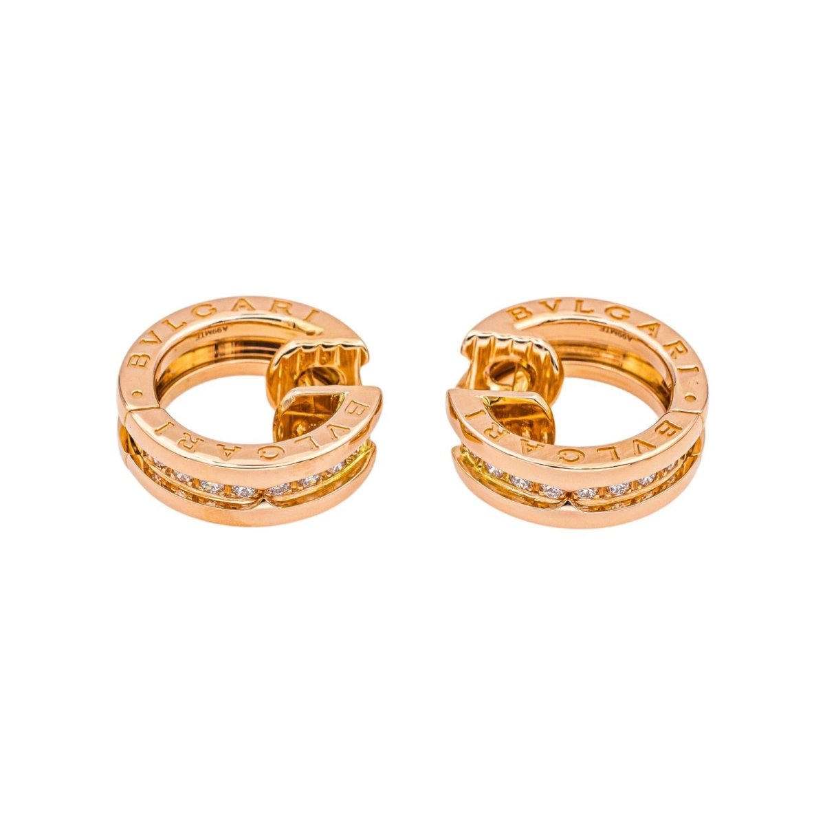 Boucles d'oreilles Créoles BULGARI "B.Zero1" en or rose et diamants - Castafiore