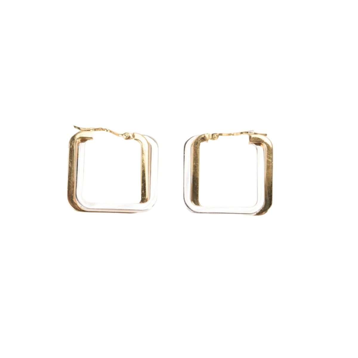 Boucles d'oreilles créoles carrées en or jaune et or blanc