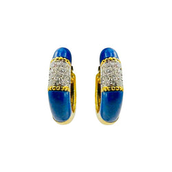 Boucles d'oreilles Créoles CARTIER en or jaune, lapis - lazuli et diamants - Castafiore