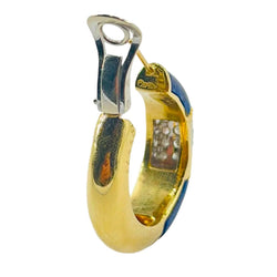 Boucles d'oreilles Créoles CARTIER en or jaune, lapis - lazuli et diamants - Castafiore