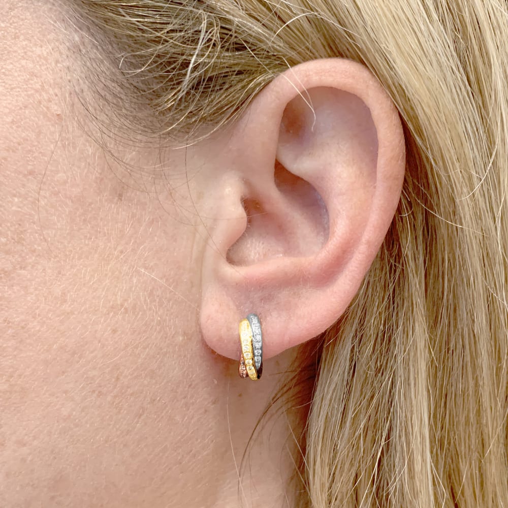 Earrings Cartier, "Trinity", 3 golds, diamonds.