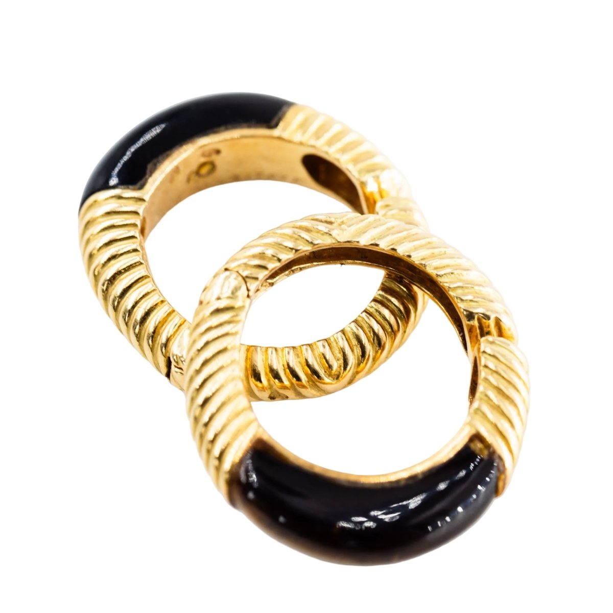 Boucles d'oreilles Créoles CHAUMET en or jaune et oeil de tigre - Castafiore