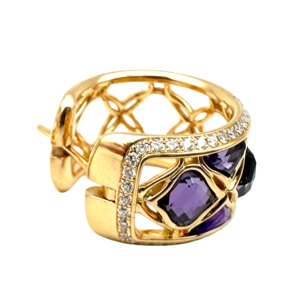 Boucles d'oreilles Créoles CHOPARD "Impériale" en or rose, améthystes et diamants - Castafiore