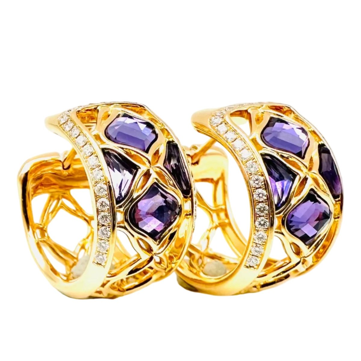 Boucles d'oreilles Créoles CHOPARD "Impériale" en or rose, améthystes et diamants - Castafiore