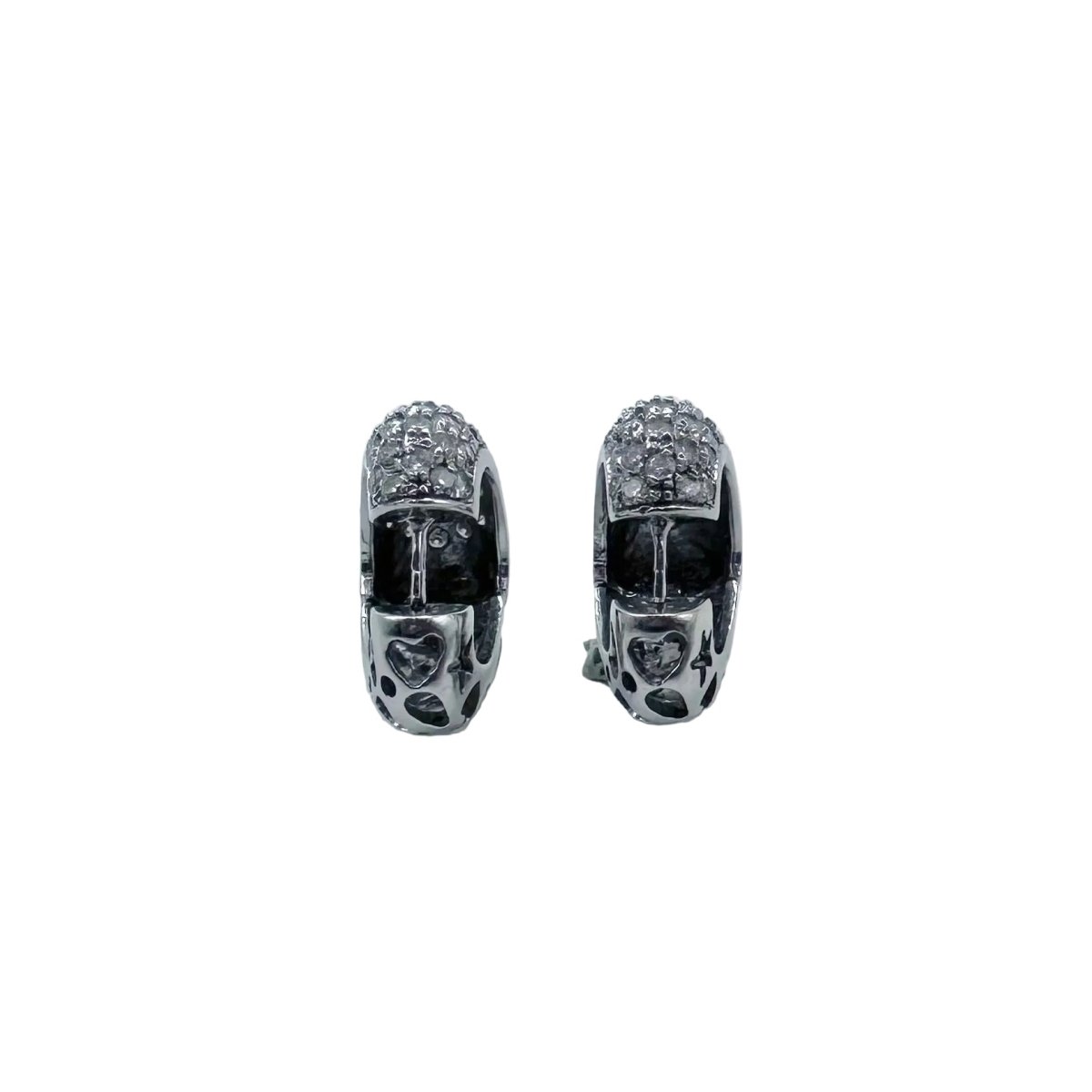 Boucles d'oreilles Créoles Coeur en or blanc et diamants - Castafiore