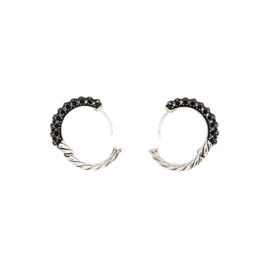 Boucles d'Oreilles Créoles DAVID YURMAN en argent et hématite - Castafiore