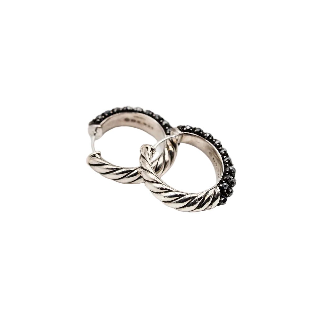 Boucles d'Oreilles Créoles DAVID YURMAN en argent et hématite - Castafiore