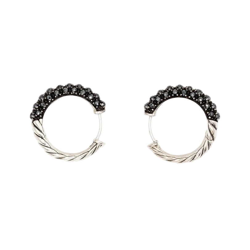 Boucles d'Oreilles Créoles DAVID YURMAN en argent et hématite - Castafiore