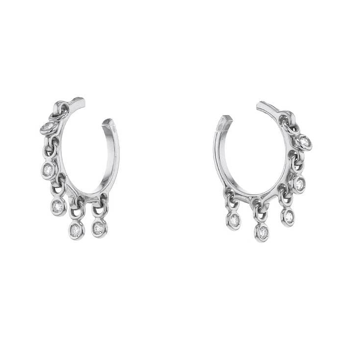Boucles d'oreilles Créoles DIOR en or blanc et diamants - Castafiore